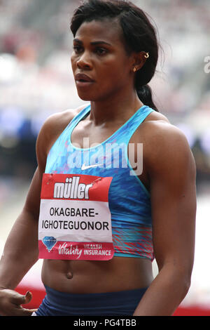 Blessing OKAGBARE-IGHOTEGUONOR of Nigeria in the womens 100 metres at the 2017 Muller Anniversary games in London Stock Photo