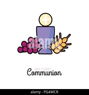 First communion symbols for a nice invitation design. Church and Christian Community Flat Illustration Stock Vector