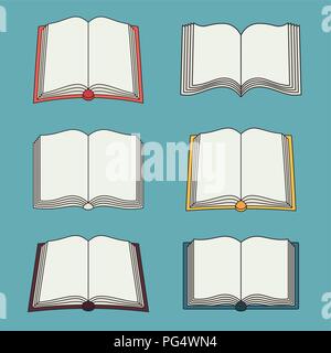 Set of open book icons. Can be used for bookstore or shop, library, educational or learning concept etc. Stock Vector