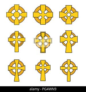 Set of Celtic crosses for religious design. Irish, scottish celtic cross sign collection. Stock Vector