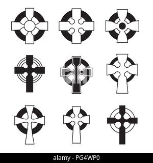 Set of Celtic crosses for religious design. Irish, scottish celtic cross sign collection. Stock Vector