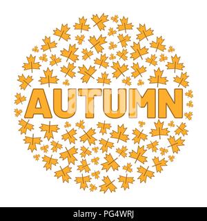 The word AUTUMN surrounded by tree leaf. Vector background illustration. Stock Vector