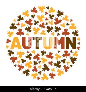 The word AUTUMN surrounded by tree leaf. Vector background illustration. Stock Vector