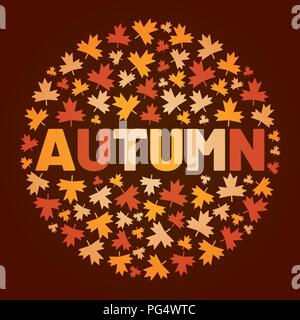 The word AUTUMN surrounded by tree leaf. Vector background illustration. Stock Vector