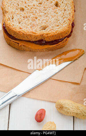 A Kraft peanut butter and jelly or jam sandwich is seen in studio, 2014.  (Adrien Veczan Stock Photo - Alamy