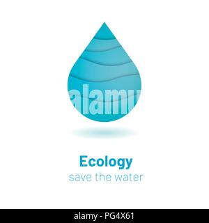 Save the water - ecology concept with paper cut water drop. World Water Day - vector banner background template Stock Vector