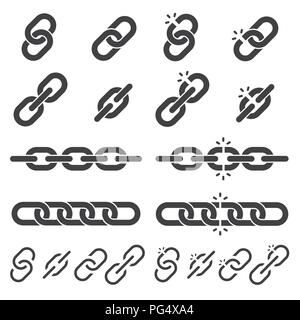 Chain or link icons set. Broken or closed segment, vector illustration Stock Vector