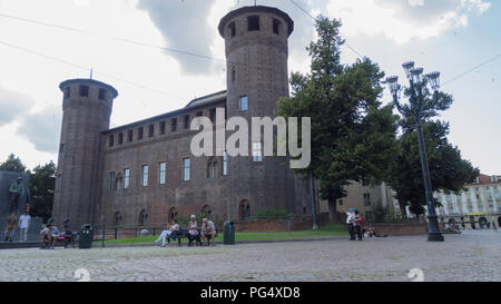 August 2018: Castello Casaforte adjacent to Palazzo Madama, currently a Risorgimento museum. We are in the late afternoon of a warm and sunny day. Aug Stock Photo
