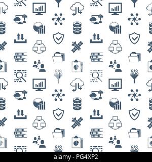 Digital vector big data and information icons set seamless pattern with drawn simple line art info graphic, flat style Stock Vector