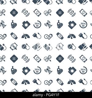 Digital vector wireless charging icons set seamless pattern with drawn simple line art info graphic, flat style Stock Vector
