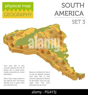 Isometric 3d South America physical map elements. Build your own geography info graphic collection. Vector illustration Stock Vector