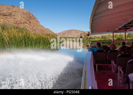 Australia, Western Australia, Kimberley Coast, between Wyndham and Kununurra. Scenic river sightseeing cruise on jet boat exploring the Ord River. Stock Photo