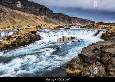Waterfalls near the Pjodvegur road in the Southern Region of Iceland Stock Photo