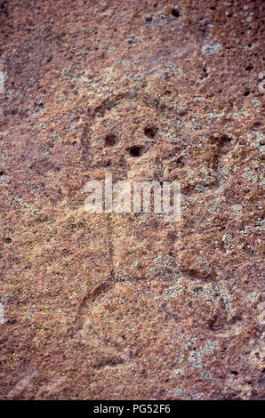 Prehistoric petroglyph, Tsankawi cliff dwelling ruins, New Mexico. Photograph Stock Photo