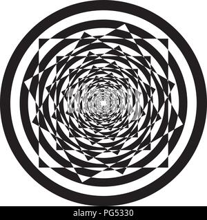 Abstract Frame Multiple square into circles spiral Perspective black on transparent background Stock Vector