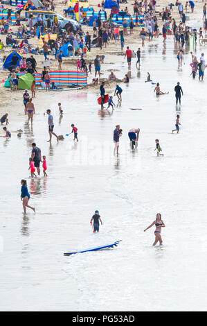 Fistral Beach during the Summer holidays Cornwall. Stock Photo