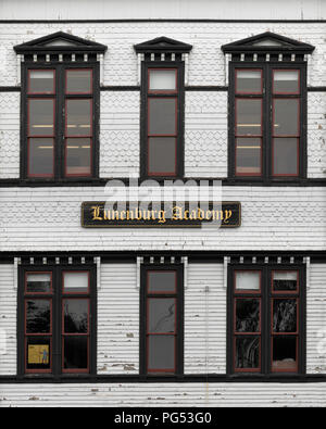 Closeup of the exterior of the Lunenburg Academy on Kaulbach Street in Lunenburg, Nova Scotia Stock Photo