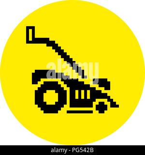 silhouette of lawn mower flat icon in pixel style. Illustration EPS8 Stock Vector
