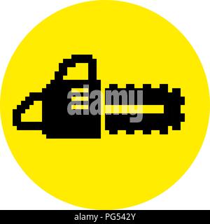 Silhouette of an electric chain saw pixel style icon. Vector illustration EPS8 Stock Vector