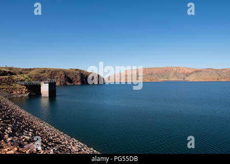 Australia, Western Australia, Kimberley Coast, between Wyndham and Kununurra, Ord River. View from the Ord River Dam with Lake Argyle in the distance. Stock Photo