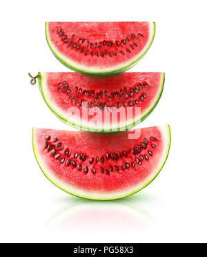 Three watermelon pieces on top of each other isolated on white background with clipping path Stock Photo