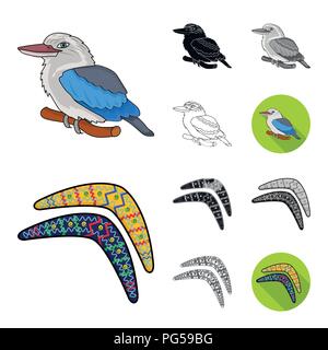 Country Australia cartoon,black,flat,monochrome,outline icons in set collection for design.Travel and attractions vector symbol stock  illustration. Stock Vector