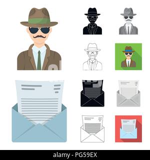 Detective and Attributes cartoon,black,flat,monochrome,outline icons in set collection for design.Detective Agency vector symbol stock  illustration. Stock Vector