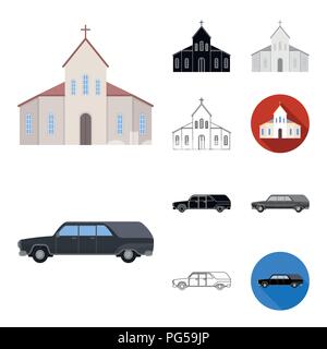 Funeral ceremony cartoon,black,flat,monochrome,outline icons in set collection for design. Funerals and Attributes vector symbol stock  illustration. Stock Vector