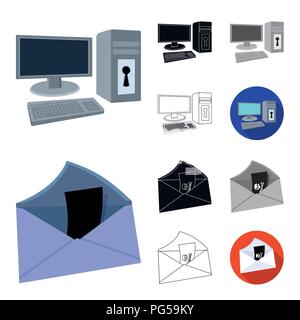 Hacker and hacking cartoon,black,flat,monochrome,outline icons in set collection for design. Hacker and equipment vector symbol stock  illustration. Stock Vector