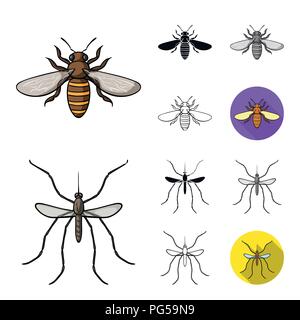 Different kinds of insects cartoon,black,flat,monochrome,outline icons in set collection for design. Insect arthropod vector symbol stock  illustratio Stock Vector