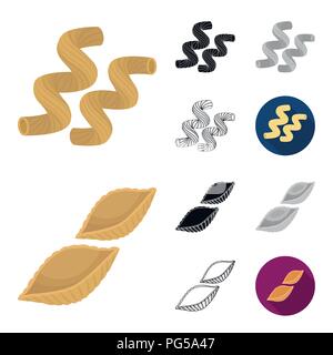 Types of pasta cartoon,black,flat,monochrome,outline icons in set collection for design. Figured macaroni for eating vector symbol stock  illustration Stock Vector