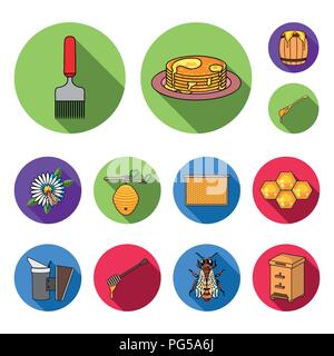 Apiary and beekeeping flat icons in set collection for design.Equipment and production of honey vector symbol stock  illustration. Stock Vector