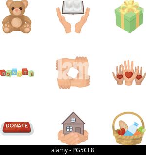 Charitable Foundation. Icons on helping people and donation.Charity and donation icon in set collection on cartoon style vector symbol stock web illus Stock Vector