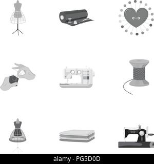 coil with thread, sewing machine, fabric and other equipment. Sewing and equipment set collection icons in monochrome style vector symbol stock illust Stock Vector