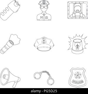 Police equipment, police, prisoners, protection of citizens.Police icon in set collection on outline style vector symbol stock web illustration. Stock Vector