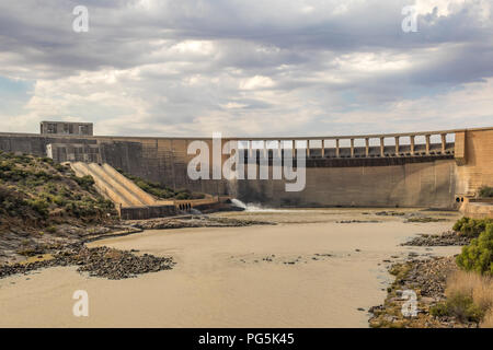 Norvalspont, South Africa - below the wall of the Gariep Dam on the Orange River image in landscape format with copy space Stock Photo