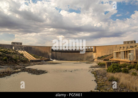 Norvalspont, South Africa - below the wall of the Gariep Dam on the Orange River image in landscape format with copy space Stock Photo