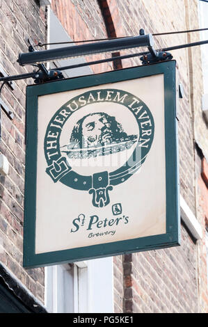 Pub sign for The Jerusalem Tavern and St Peter's Brewery in Clerkenwell Stock Photo