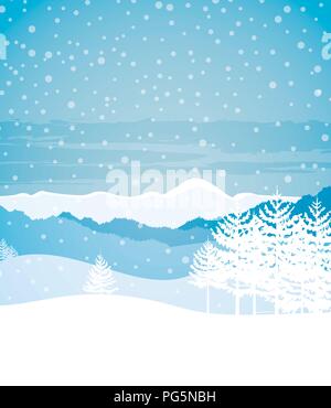 Winter landscape with trees, mountains, snow, soft pastel colors ...