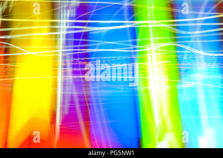 Speed of movement of abstract background in dark night light lines with long exposure. Bright highlights Stock Photo
