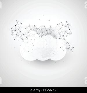 Cloud Computing Design Concept with Wireframe and Earth Globe - Digital Network Connections, Technology Background Stock Vector