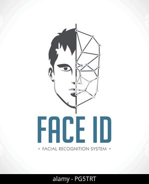 Facial recognition system - face as ID - biometric logo Stock Vector