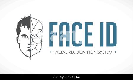 Facial recognition system - face as ID - biometric logo Stock Vector