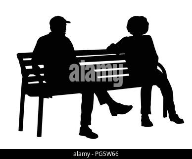Two persons silhouettes sitting on a bench on white background, vector illustration Stock Vector
