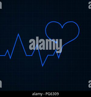 Heartbeat. Cardiogram graph. Blue line in heart shape Stock Vector