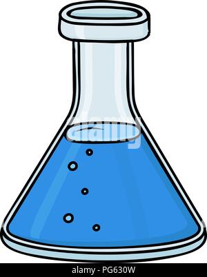 Chemistry flask. Blue doodle style illustration Stock Vector