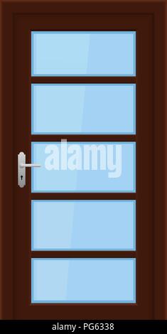 Brown door. Interior design with glass elements Stock Vector