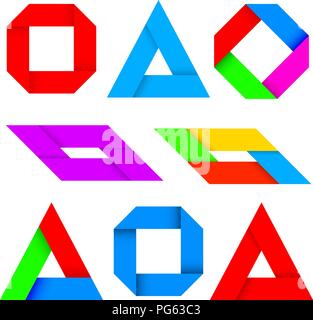 Paper logo set. Colored folded 3d signs Stock Vector