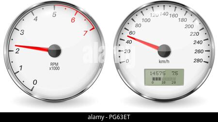 Speedometer and tachometer. White 3d vehicle gauges Stock Vector