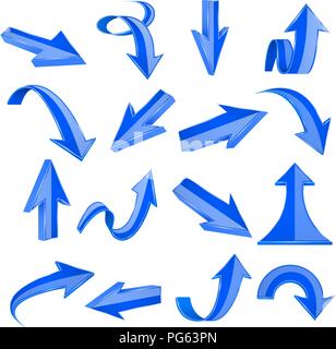 Blue 3d arrows. Straight and bent icons Stock Vector